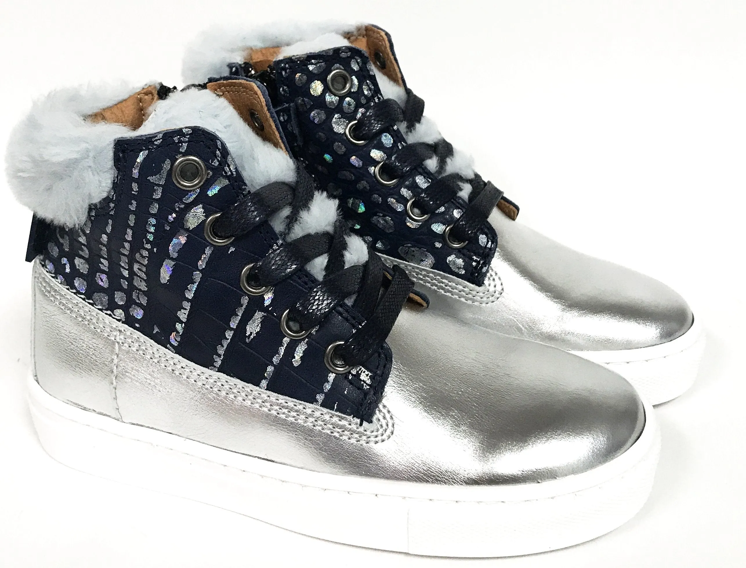 Atlanta Mocassin Silver/Blue Fur High-top