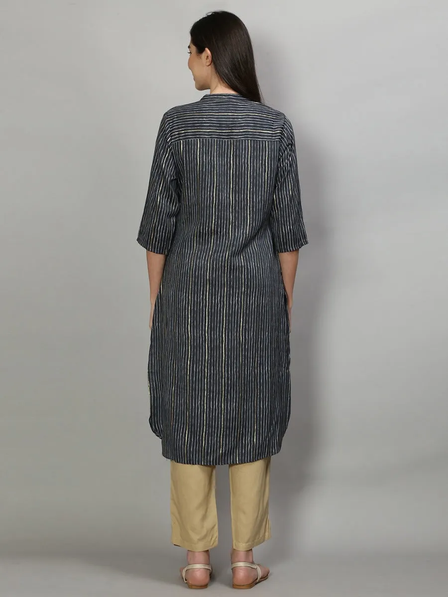 Attractive Charcoal Grey Stripe Printed Kurta