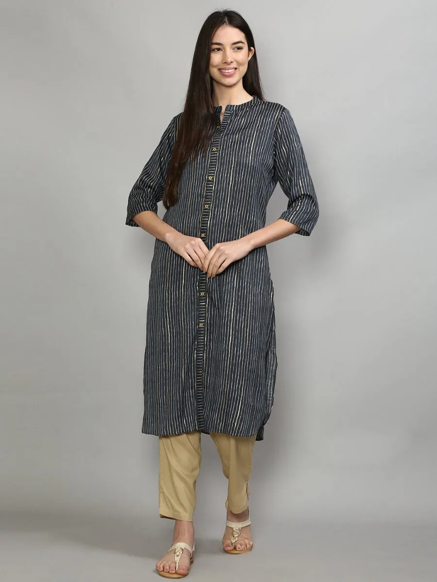 Attractive Charcoal Grey Stripe Printed Kurta