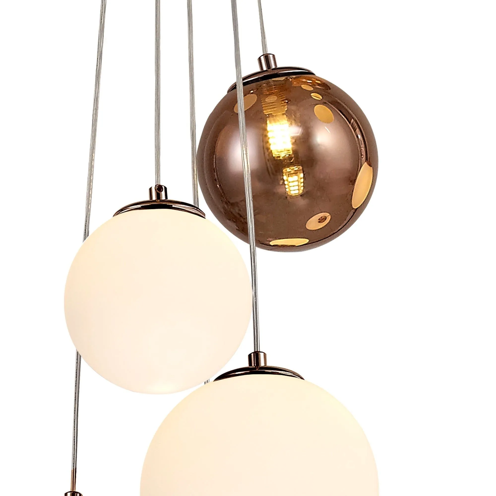 Austin Stylish Cluster Ceiling Light,5Lt G9, Copper & Opal/Polished Chrome & Iridescent/Polished Chrome & Black, Smoked Glass IP20