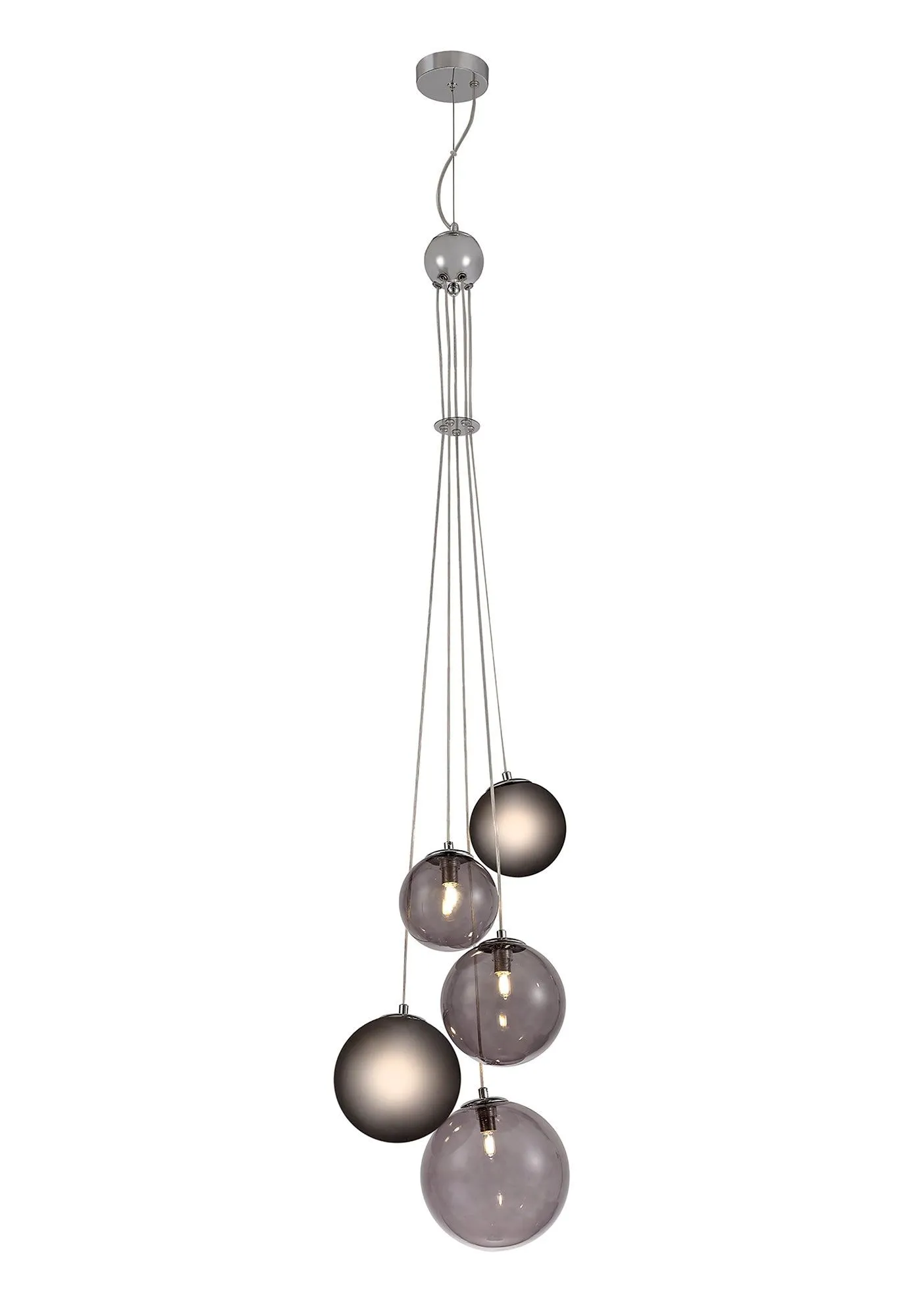 Austin Stylish Cluster Ceiling Light,5Lt G9, Copper & Opal/Polished Chrome & Iridescent/Polished Chrome & Black, Smoked Glass IP20