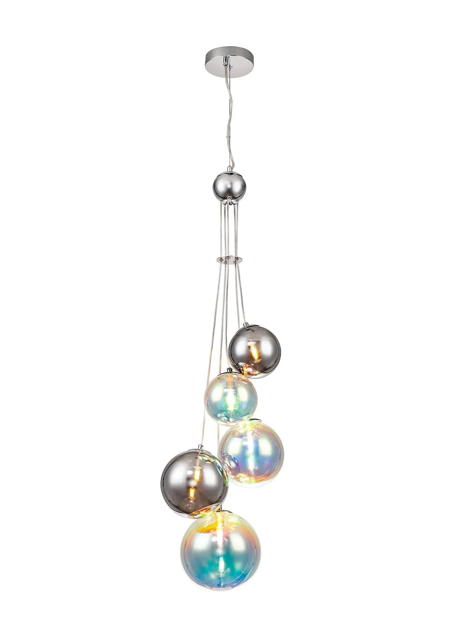 Austin Stylish Cluster Ceiling Light,5Lt G9, Copper & Opal/Polished Chrome & Iridescent/Polished Chrome & Black, Smoked Glass IP20