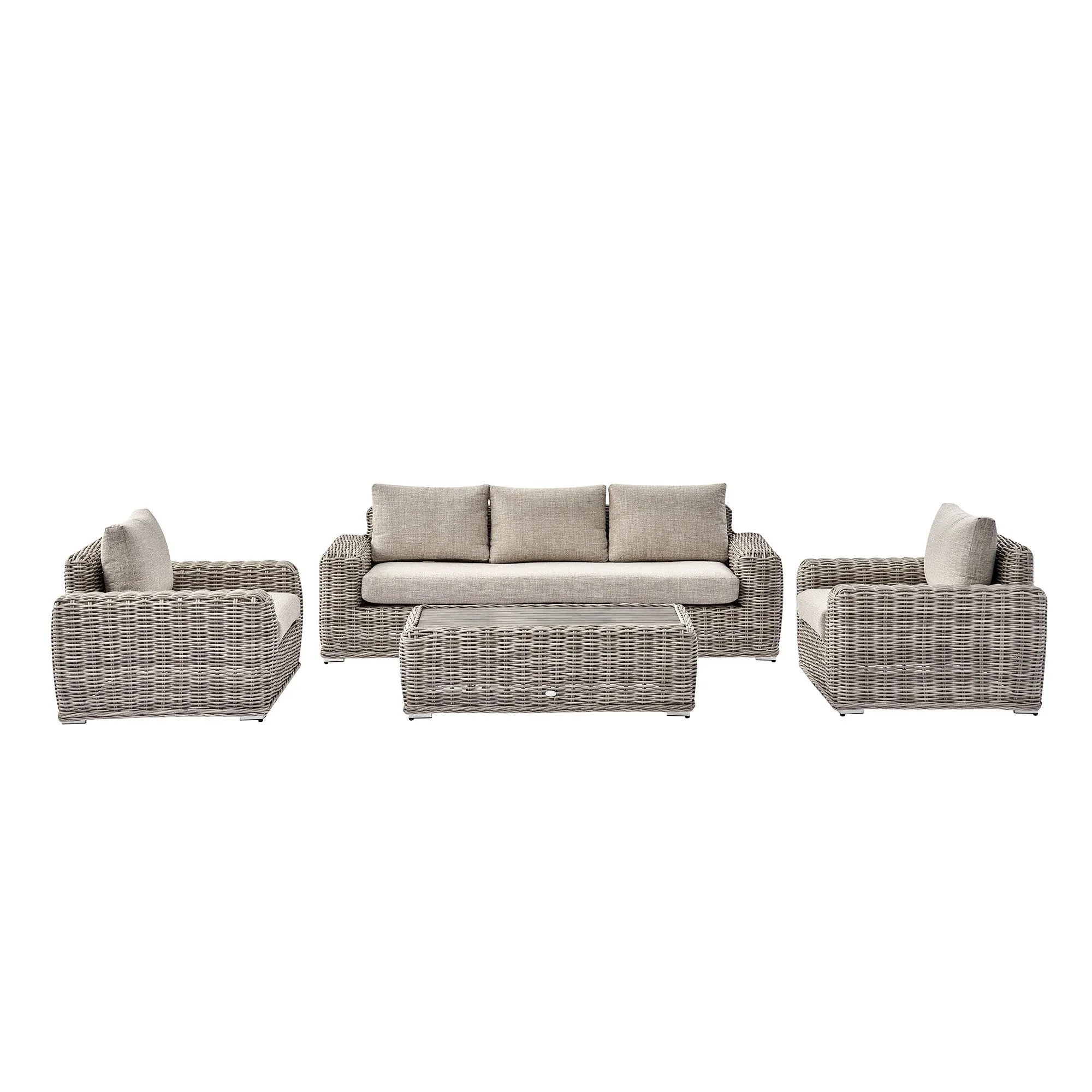 Bellagio Round Wicker Sofa Set with Coffee Table, Light Grey