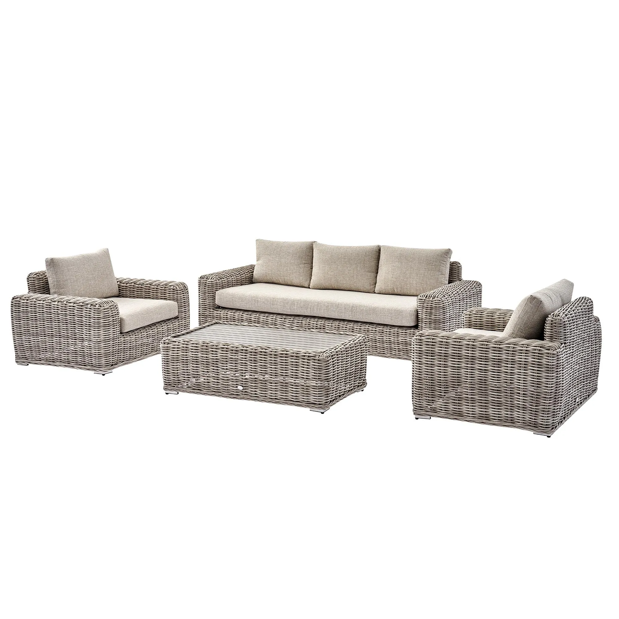 Bellagio Round Wicker Sofa Set with Coffee Table, Light Grey