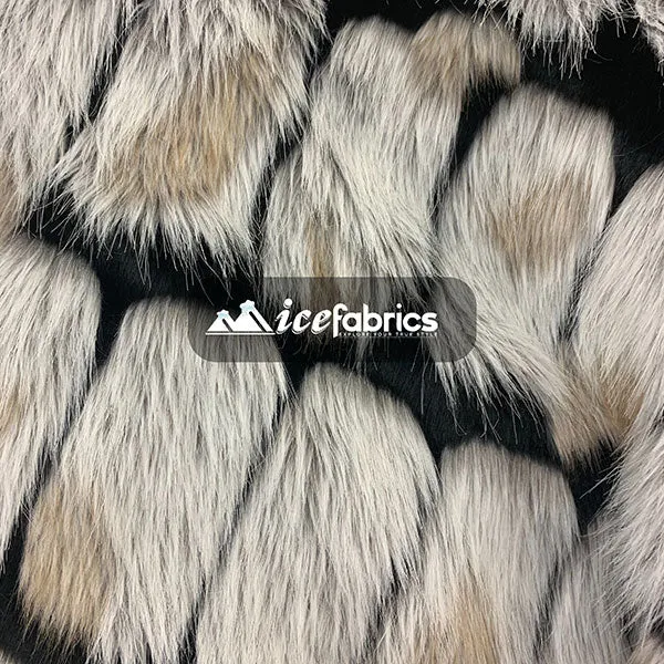 Black Rectangular Bricks Design Long Pile Fake Faux Fur Fabric By The Yard (4 Colors)