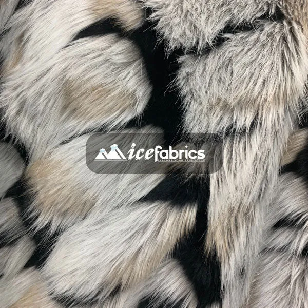 Black Rectangular Bricks Design Long Pile Fake Faux Fur Fabric By The Yard (4 Colors)