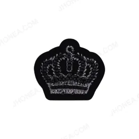 Black with Metallic Silver Beaded Crown Patch