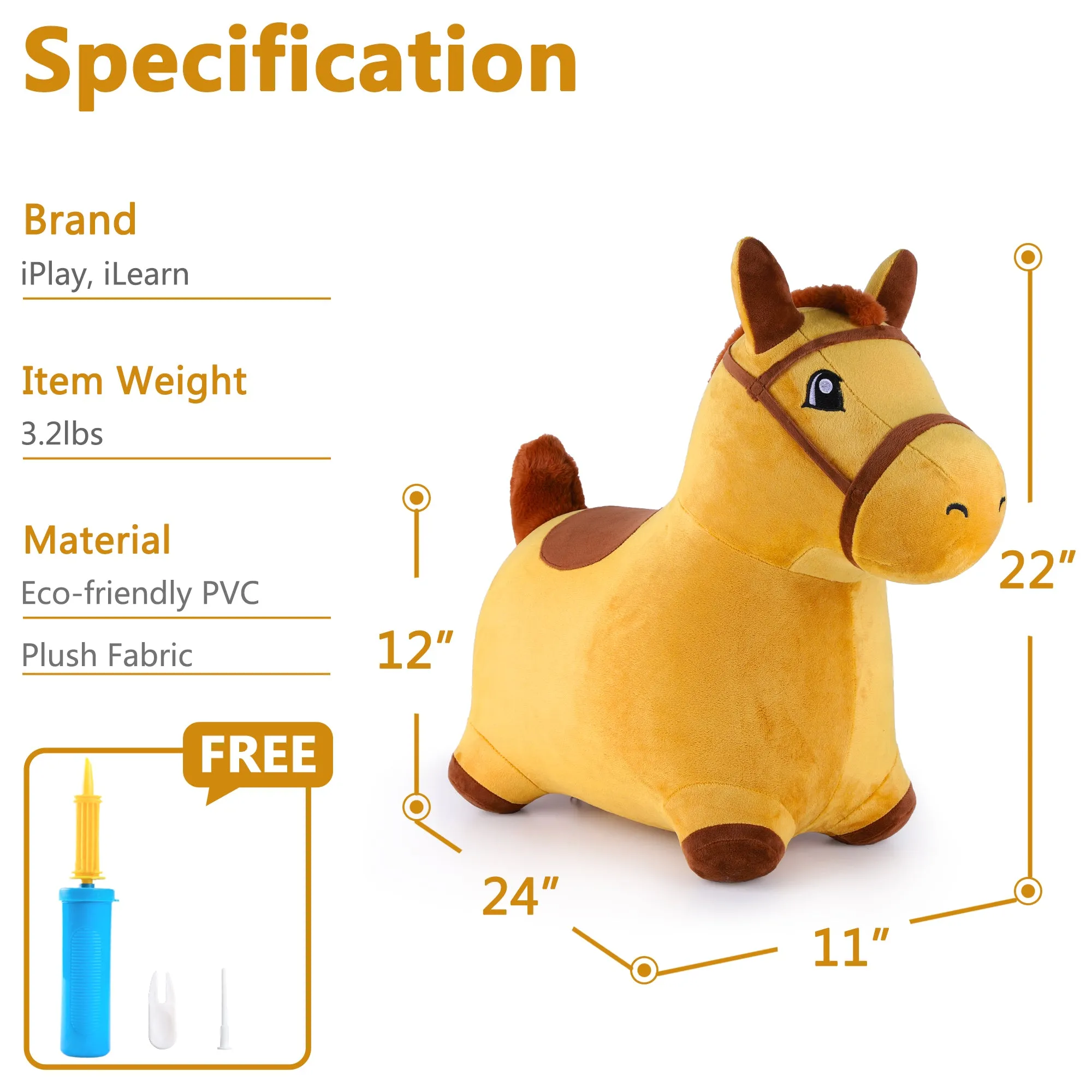 Bouncy Pals Yellow Hopping Horse Outdoor Ride on Play Toy