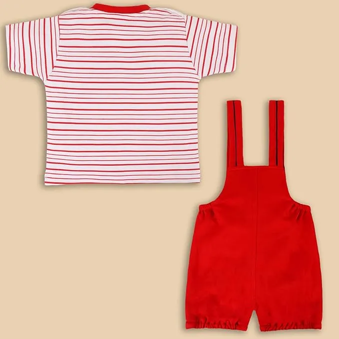 Boys Striped Printed Cotton Dungaree Set