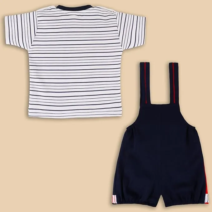 Boys Striped Printed Cotton Dungaree Set