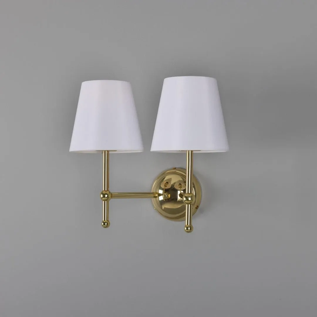 Bursa Double Brass Wall Light With Fabric Shades