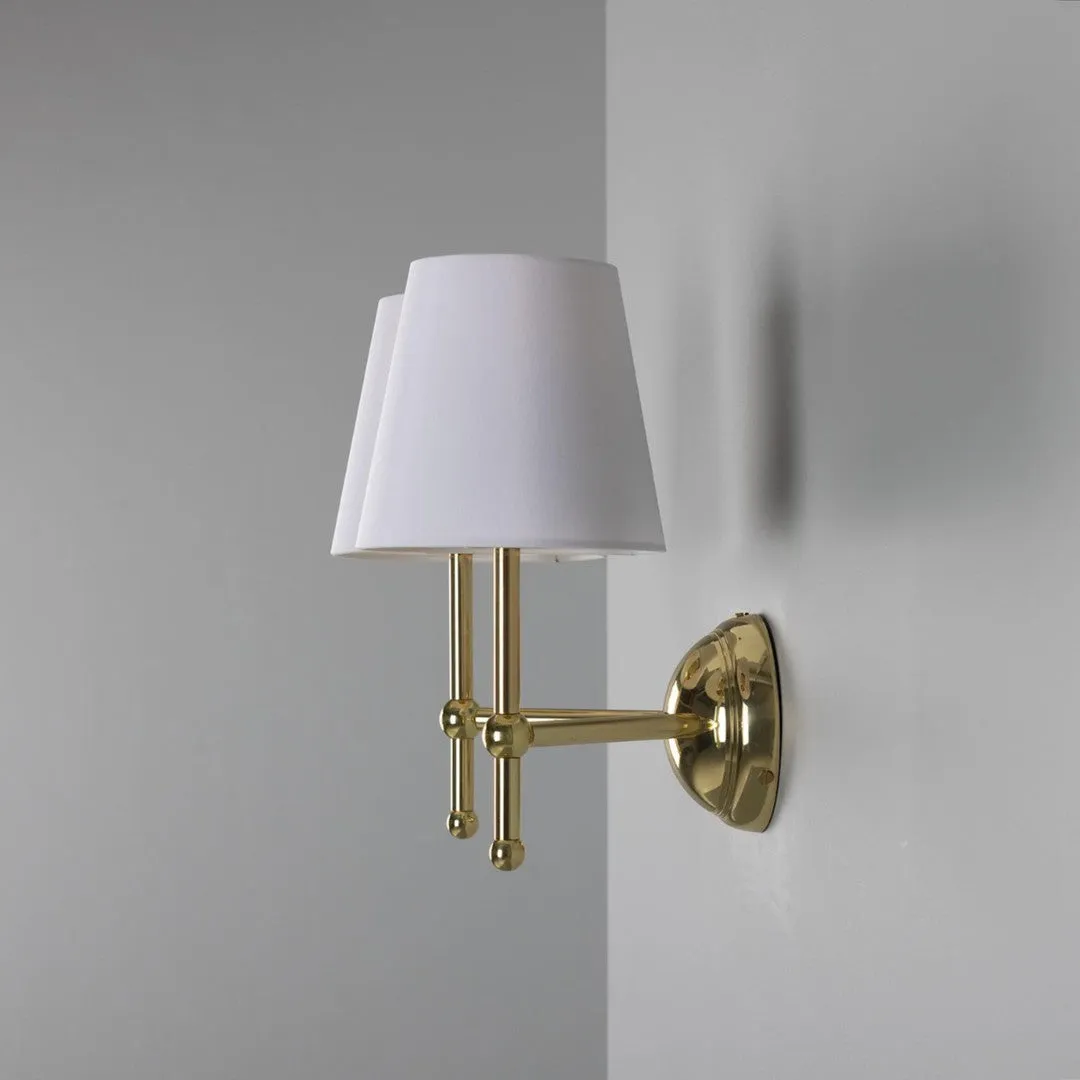 Bursa Double Brass Wall Light With Fabric Shades