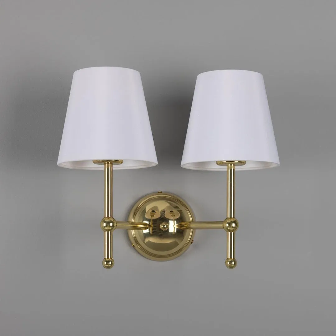 Bursa Double Brass Wall Light With Fabric Shades