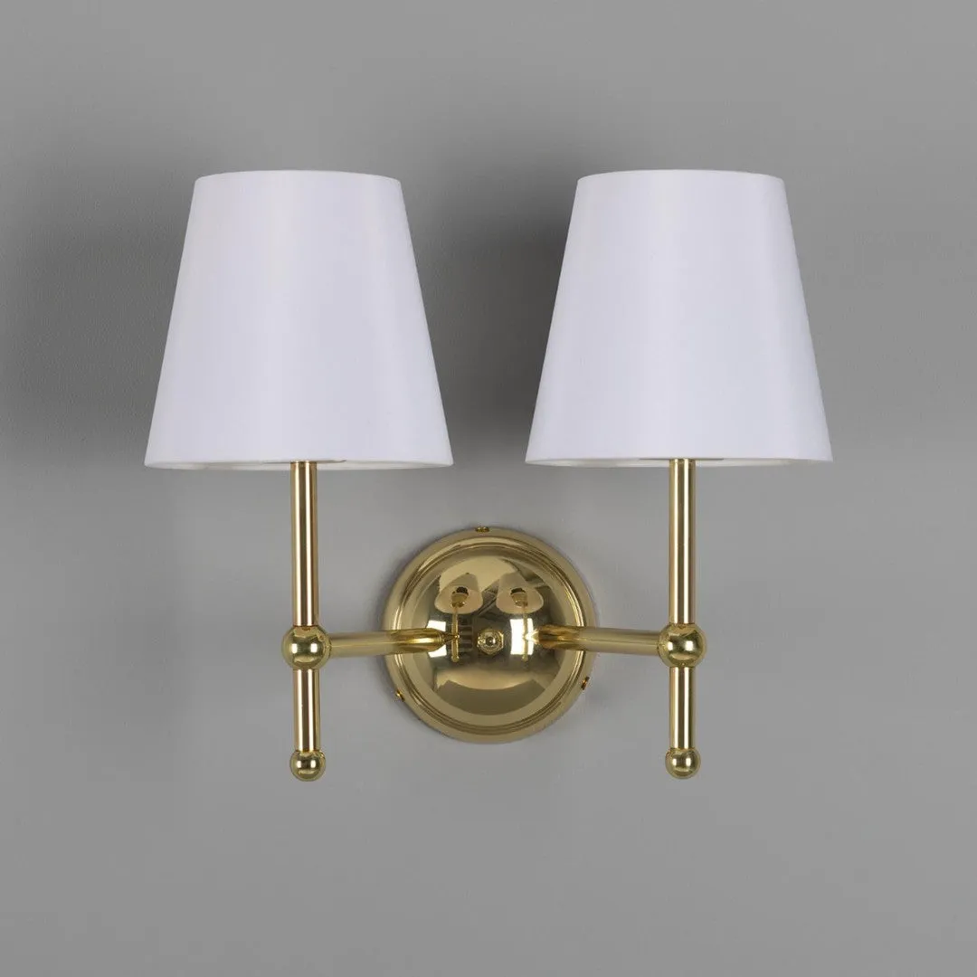 Bursa Double Brass Wall Light With Fabric Shades