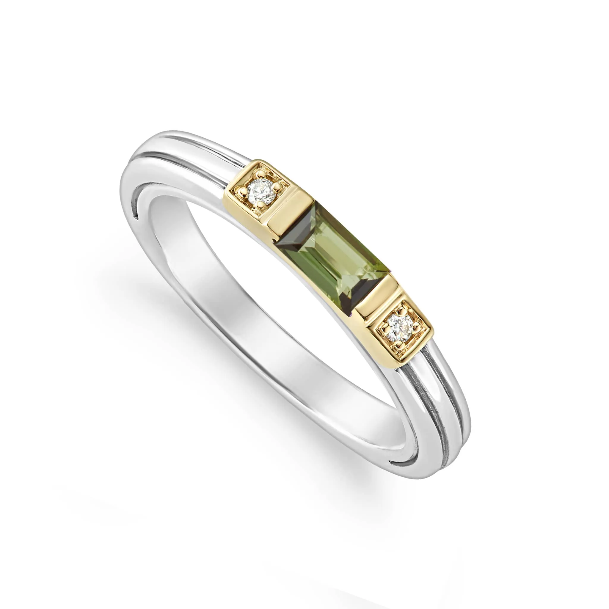 Caviar Color Green Tourmaline and Diamond Stacking Ring