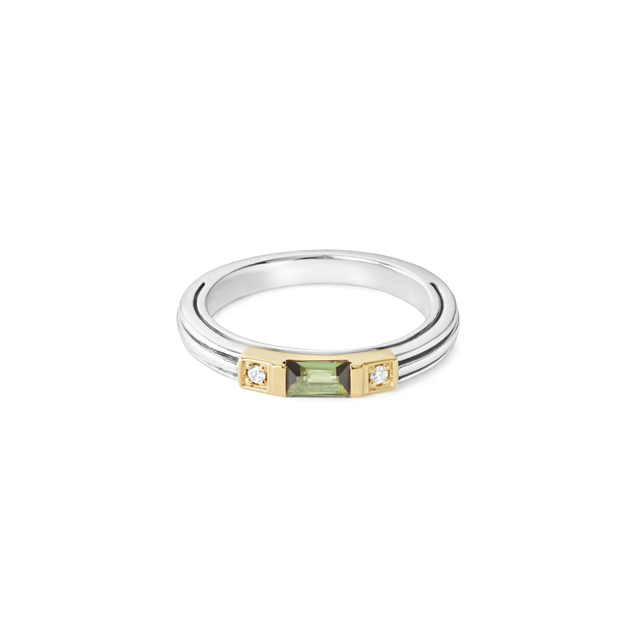 Caviar Color Green Tourmaline and Diamond Stacking Ring