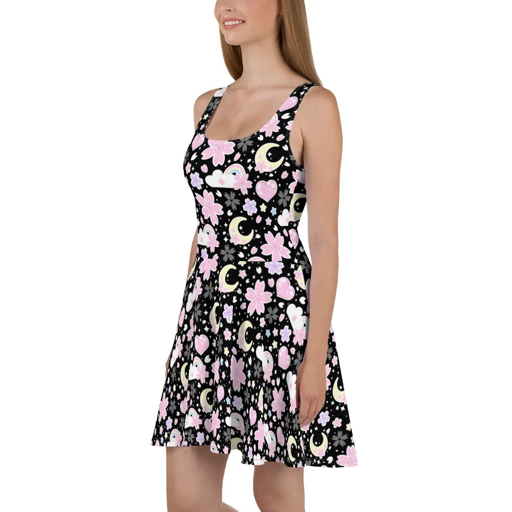 Cherry Blossom Dreams Black Skater Dress