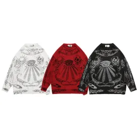 Classic Skull-print Loose Polyester Sweater