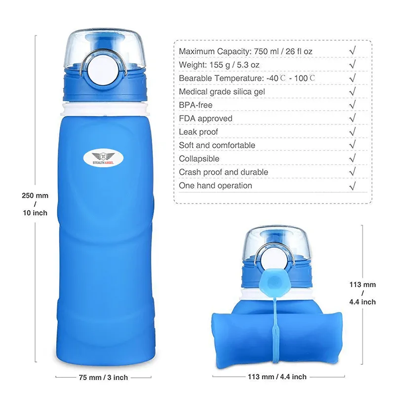 Collapsible Silicone Water Bottle (750ml)