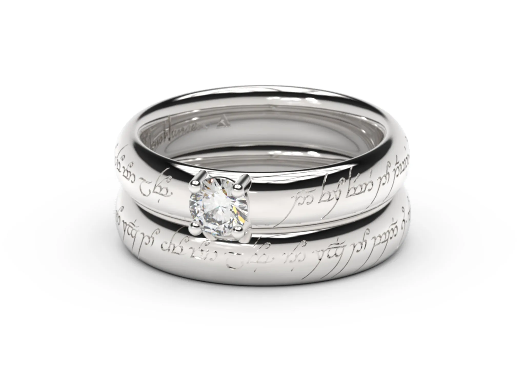 Contemporary Elvish Engagement Ring, White Gold & Platinum