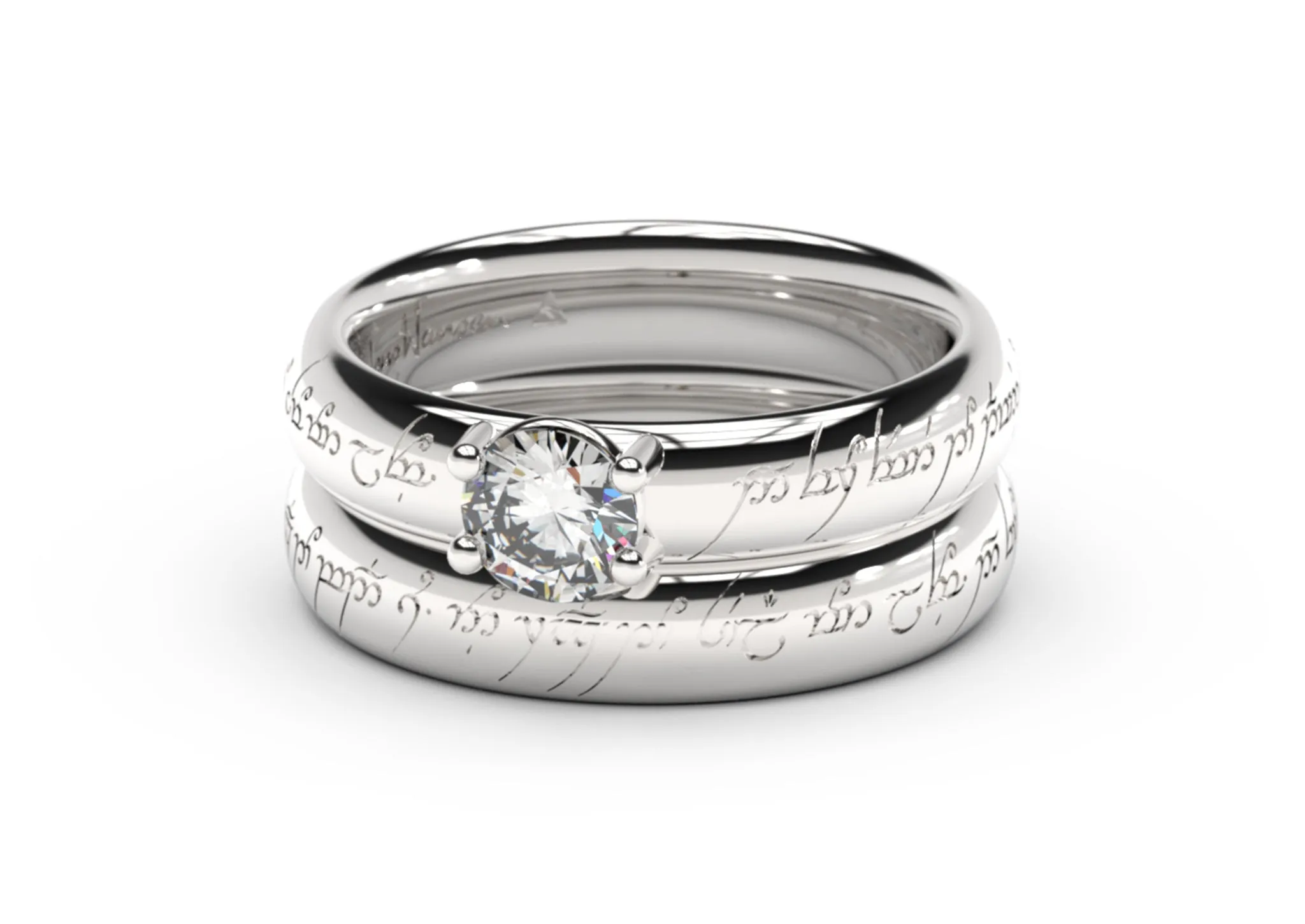 Contemporary Elvish Engagement Ring, White Gold & Platinum