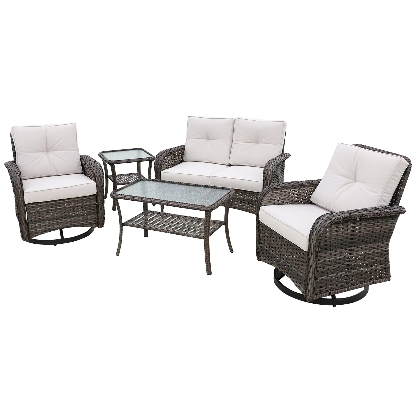 COOS BAY 5-Piece PE Rattan Outdoor Patio Furniture Set