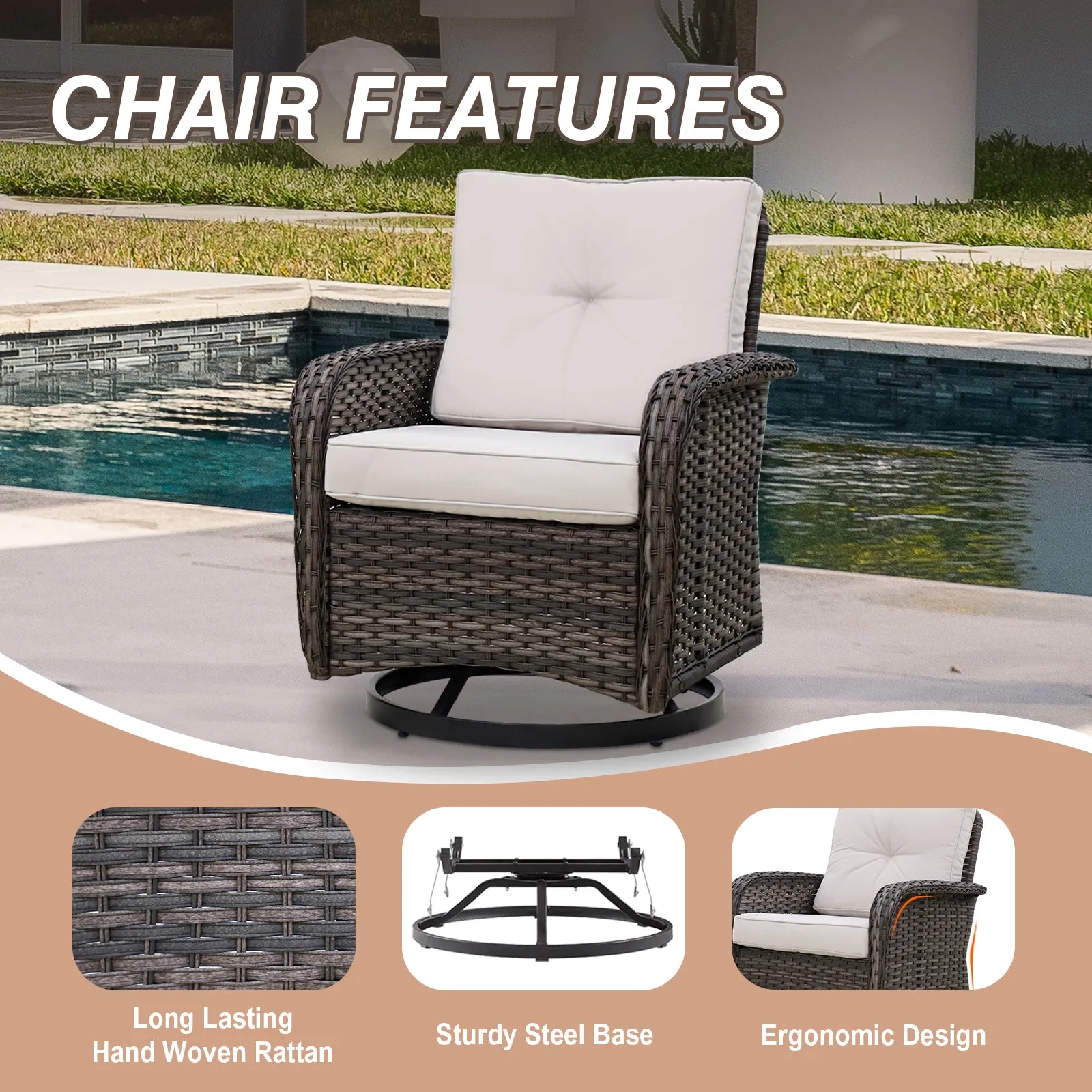 COOS BAY 5-Piece PE Rattan Outdoor Patio Furniture Set