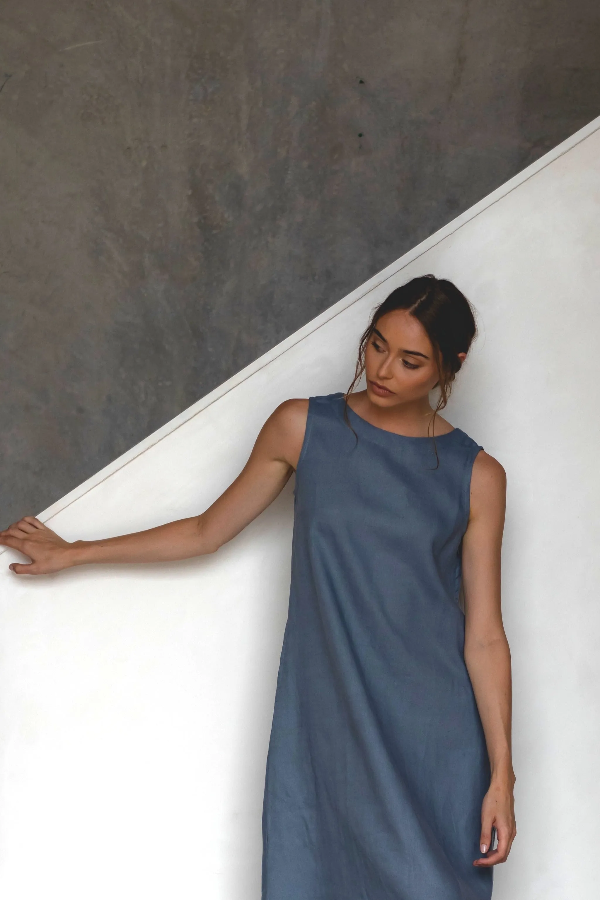 Cynthia Linen Dress Steel