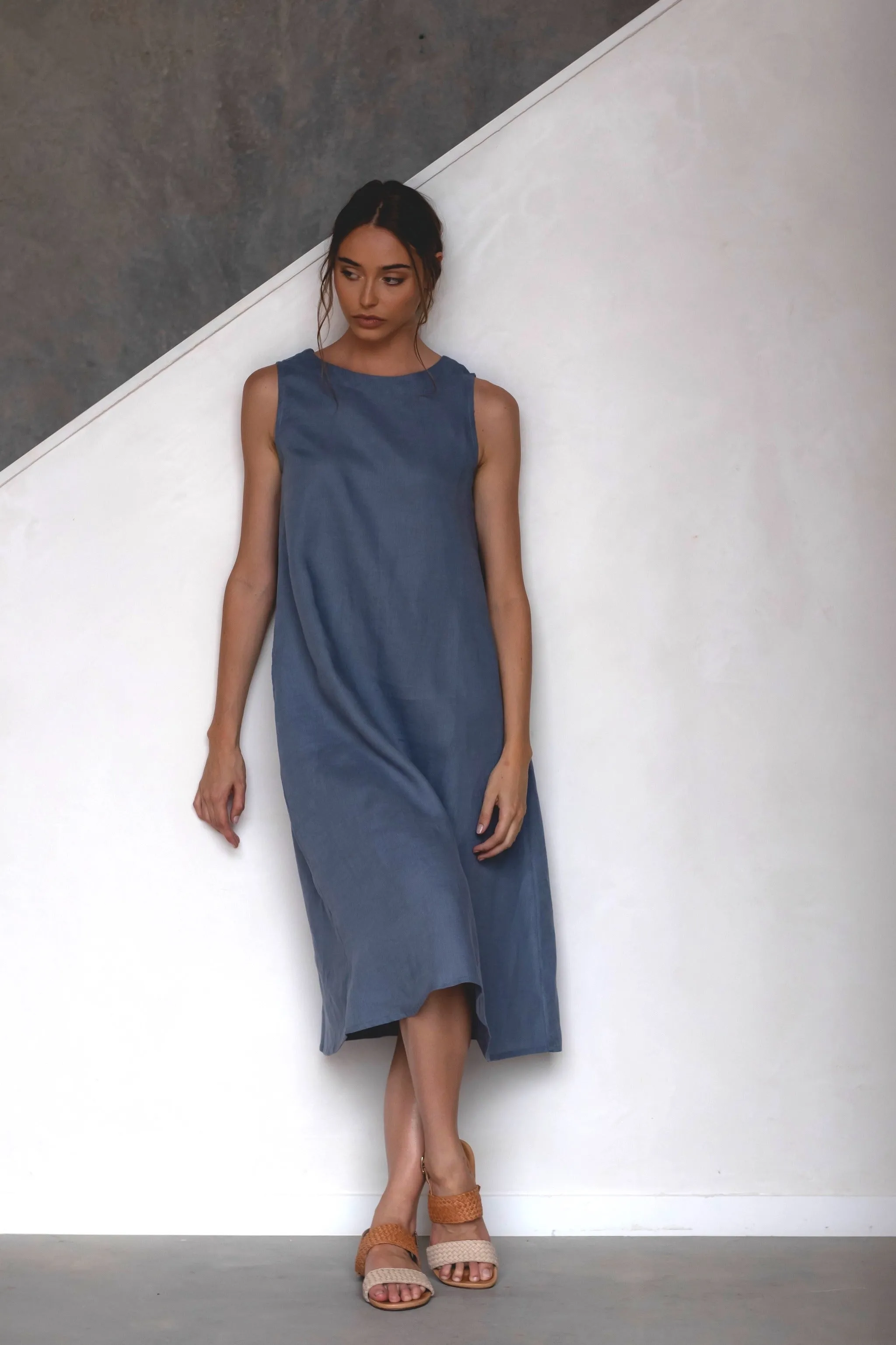 Cynthia Linen Dress Steel