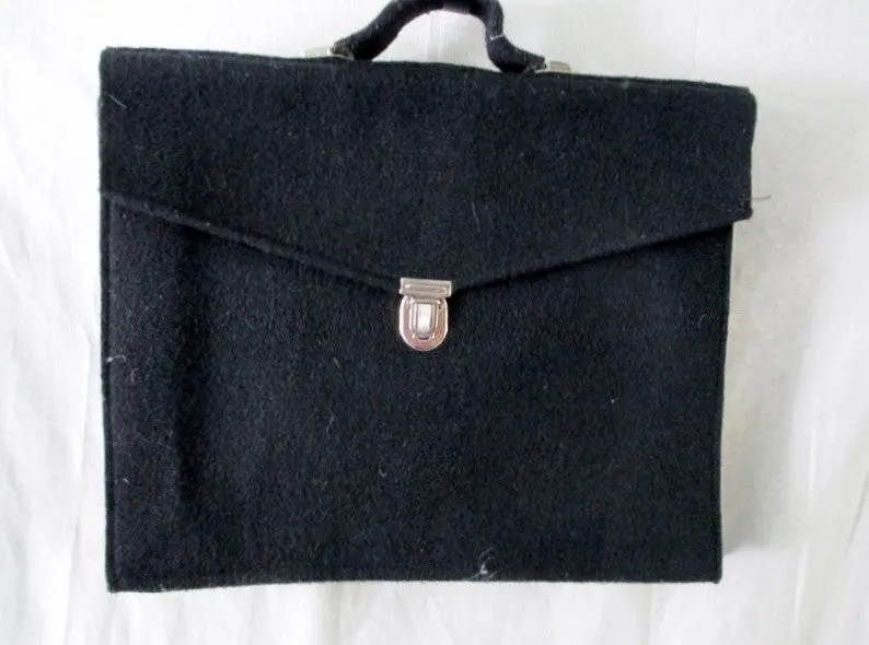 D. LACILLA PARIS Wool Briefcase Bag Document Portfolio Case L BLACK LAULLA