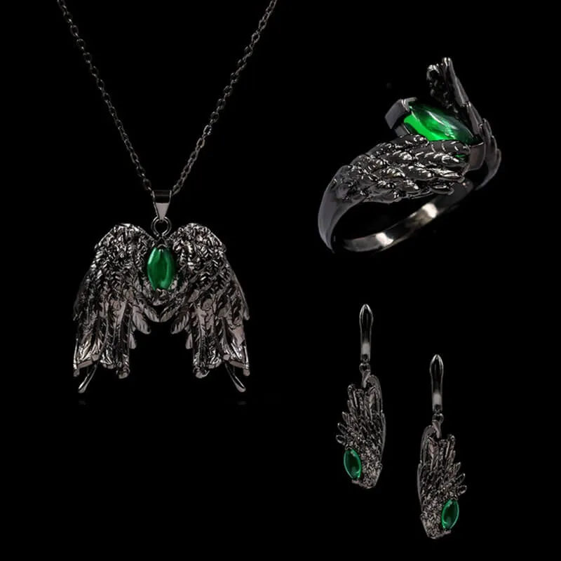 Dark Angel Wing Brass Gothic Jewelry Set