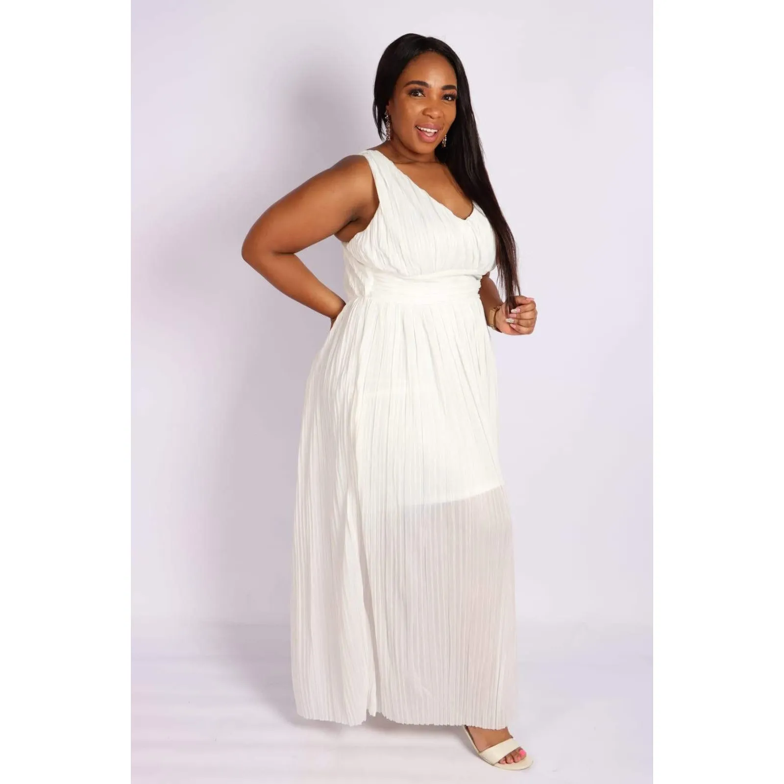 Deep V-Neck Pleated Maxi dress 