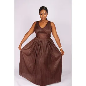 Deep V-Neck Pleated Maxi dress 