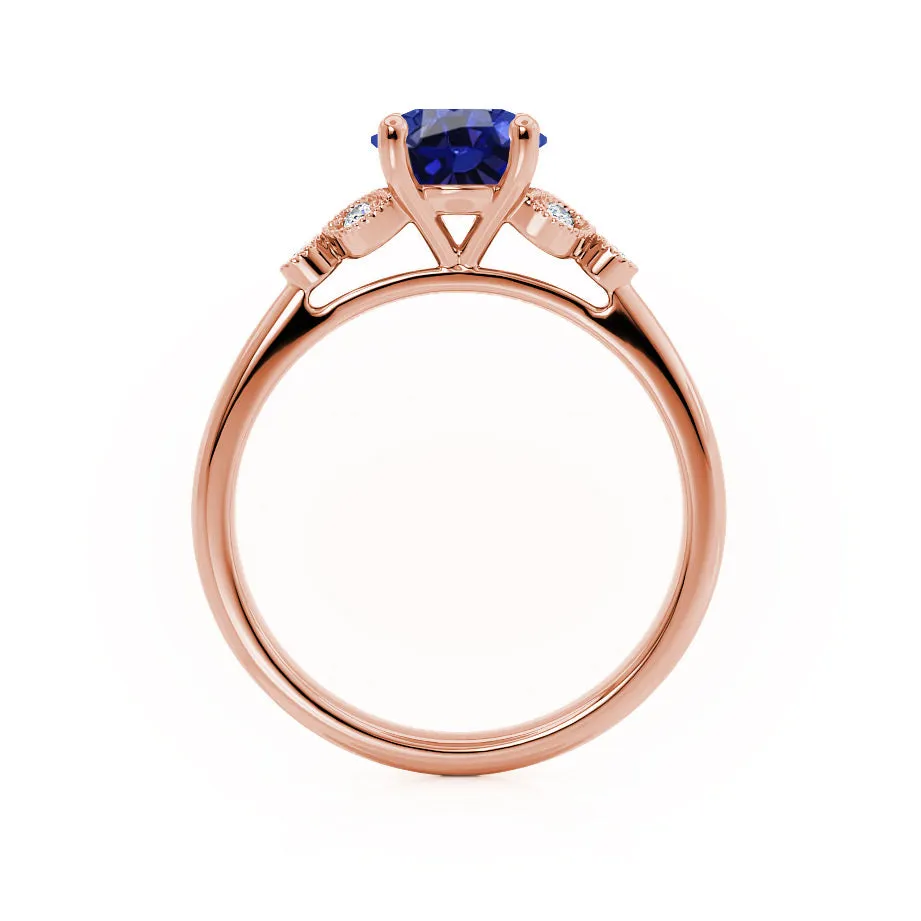 DELILAH - Chatham® Round Blue Sapphire 18k Rose Gold Shoulder Set Ring