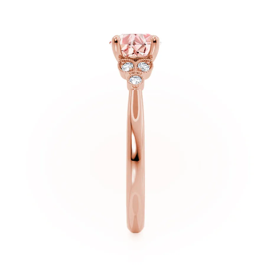 DELILAH - Chatham® Round Champagne Sapphire 18k Rose Gold Shoulder Set Ring