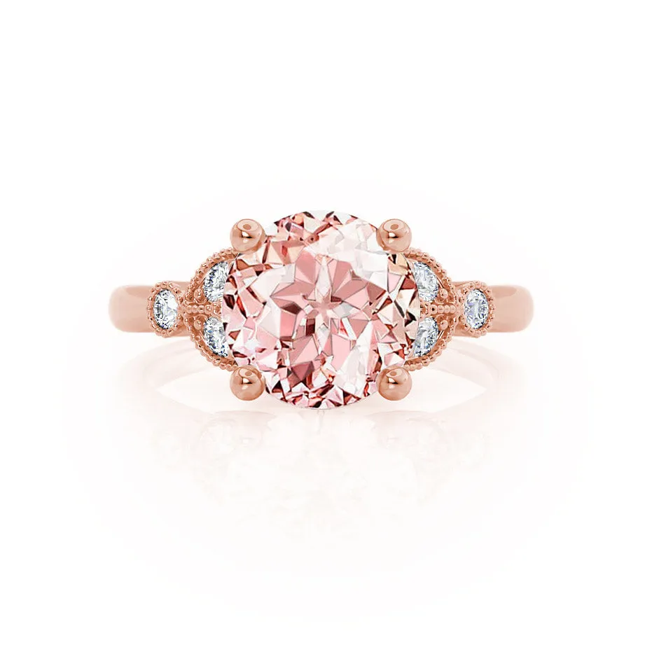 DELILAH - Chatham® Round Champagne Sapphire 18k Rose Gold Shoulder Set Ring