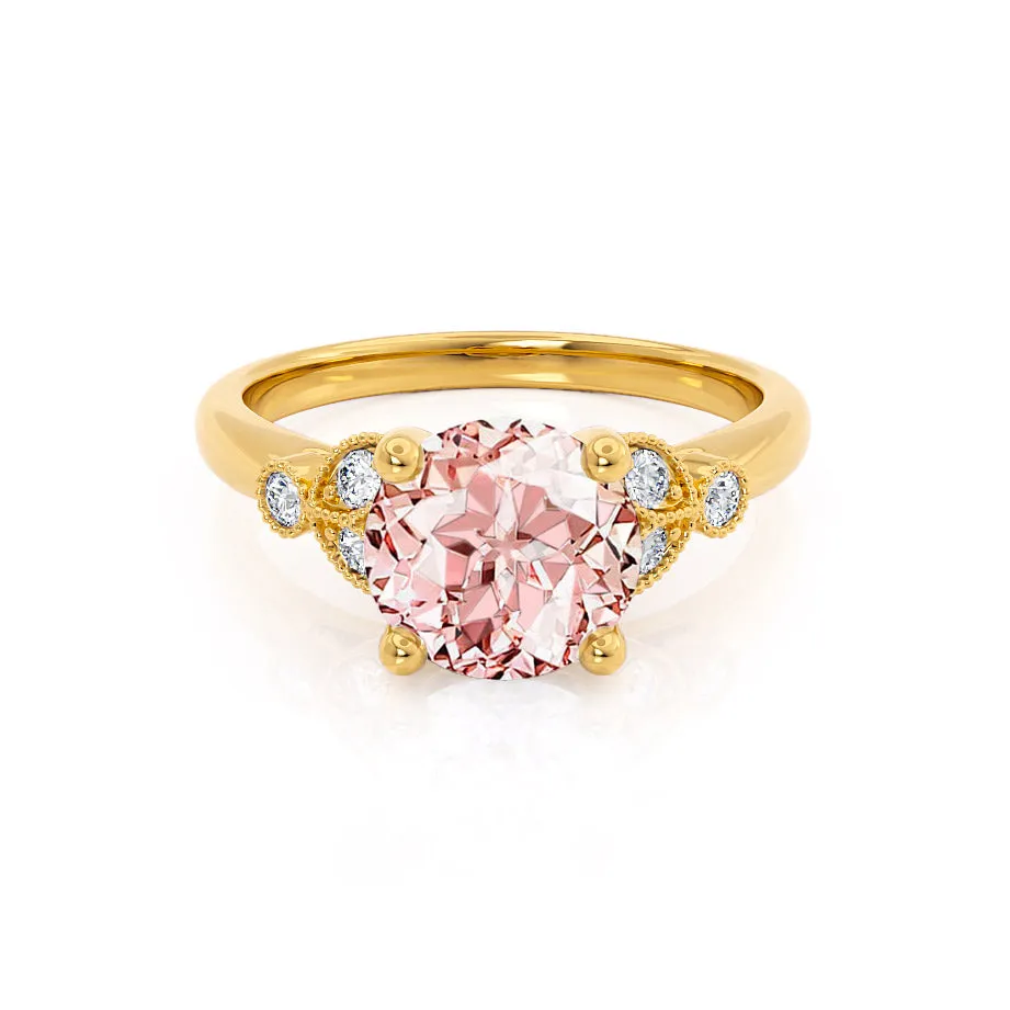 DELILAH - Chatham® Round Champagne Sapphire 18k Yellow Gold Shoulder Set Ring