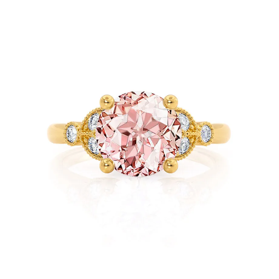 DELILAH - Chatham® Round Champagne Sapphire 18k Yellow Gold Shoulder Set Ring