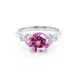 DELILAH - Chatham® Round Pink Sapphire 950 Platinum Shoulder Set Ring