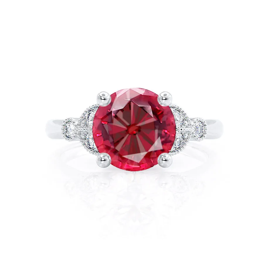 DELILAH - Chatham® Round Ruby 18k White Gold Shoulder Set Ring