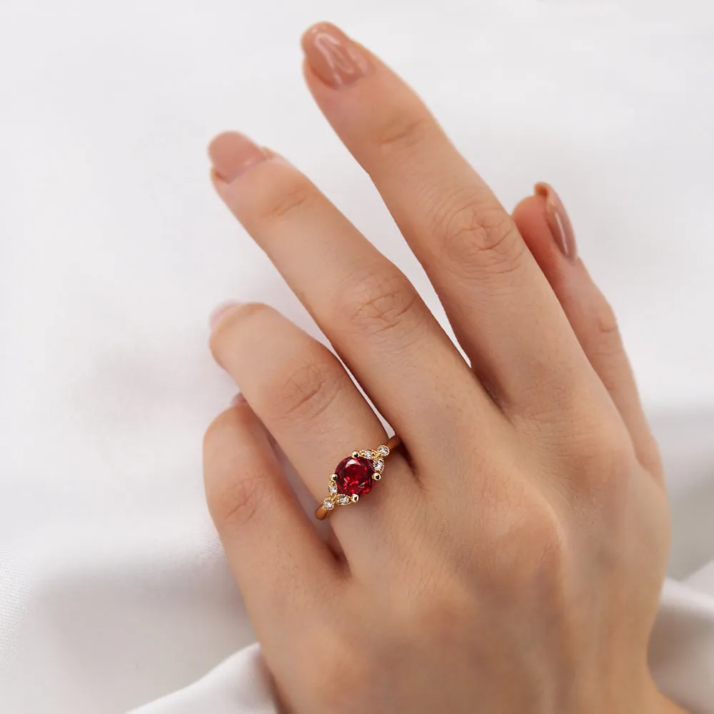 DELILAH - Chatham® Round Ruby 18k White Gold Shoulder Set Ring