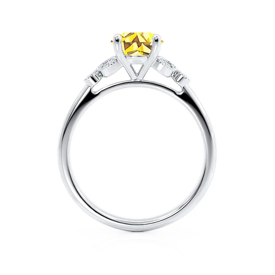 DELILAH - Chatham® Round Yellow Sapphire 18k White Gold Shoulder Set Ring