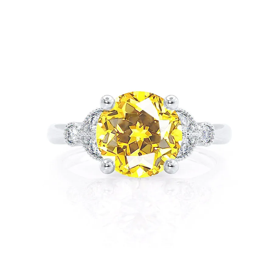 DELILAH - Chatham® Round Yellow Sapphire 18k White Gold Shoulder Set Ring