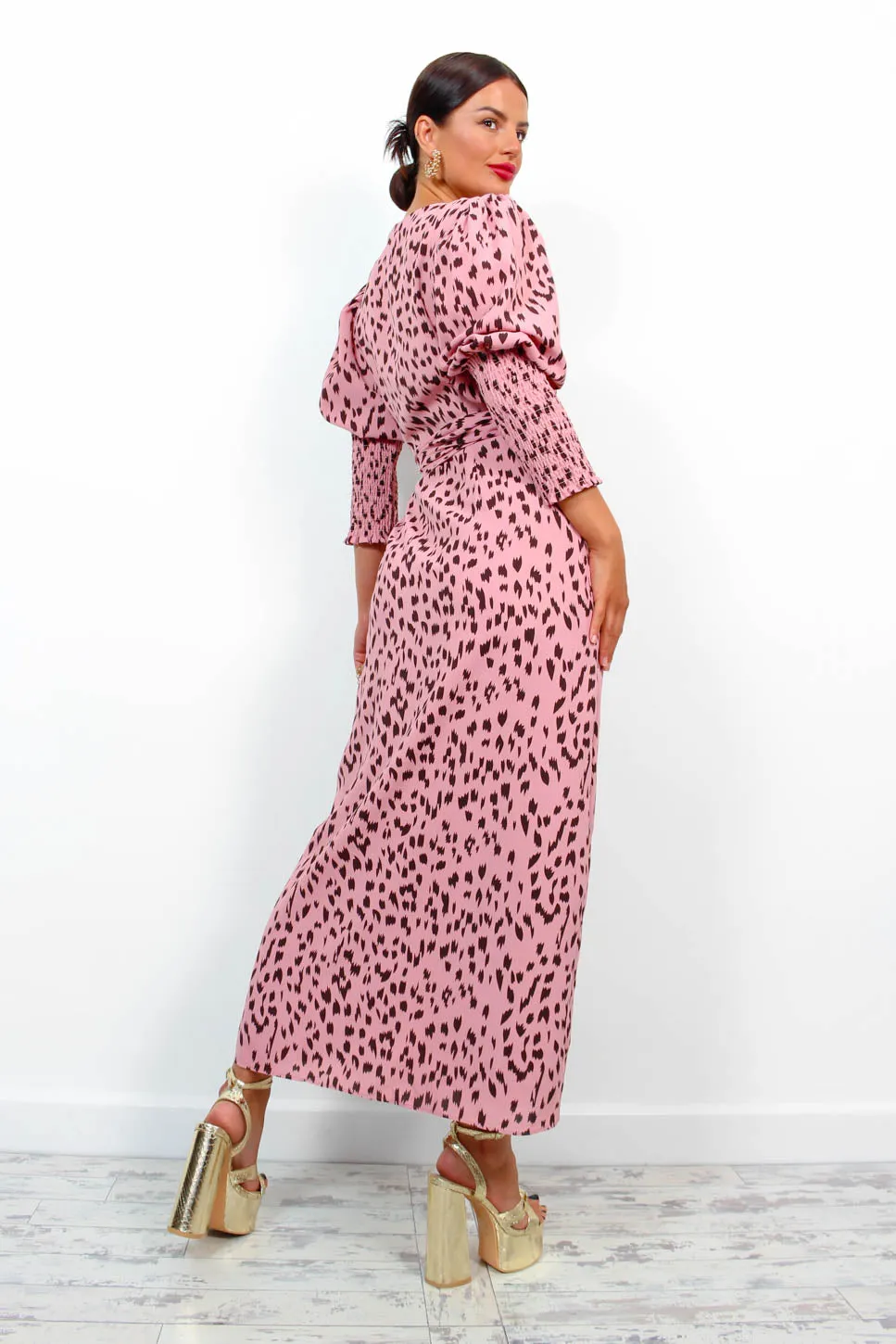 Drive Em Wild - Blush Printed Midi Wrap Dress