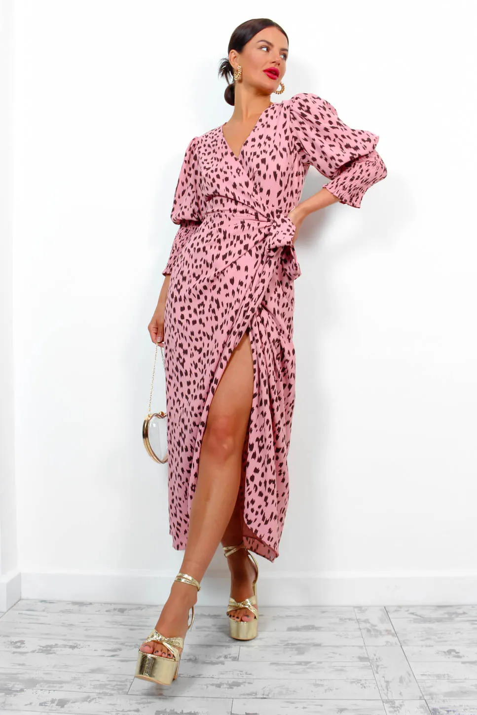 Drive Em Wild - Blush Printed Midi Wrap Dress