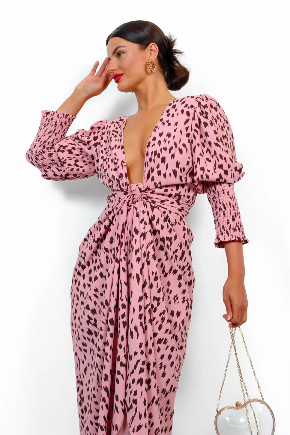 Drive Em Wild - Blush Printed Midi Wrap Dress