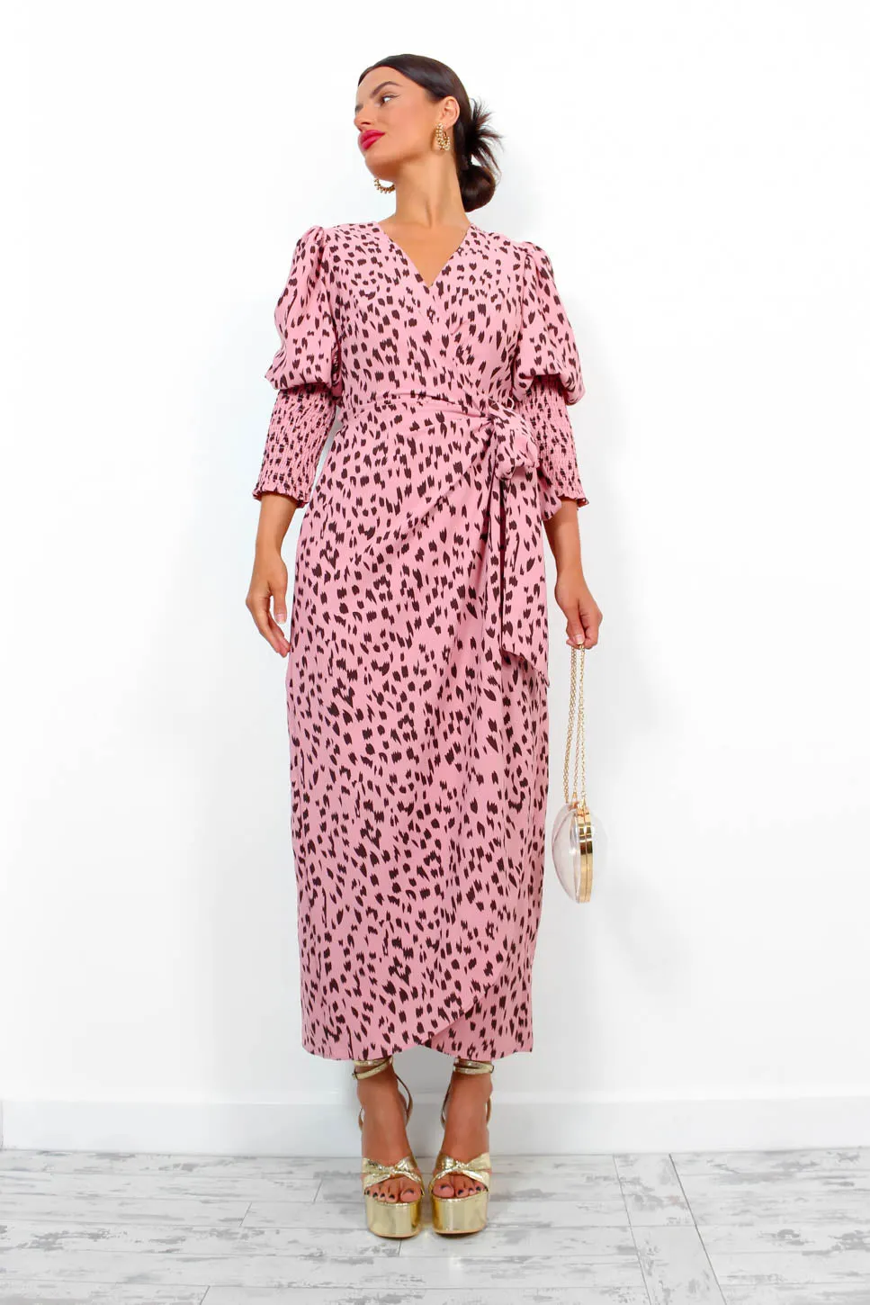 Drive Em Wild - Blush Printed Midi Wrap Dress