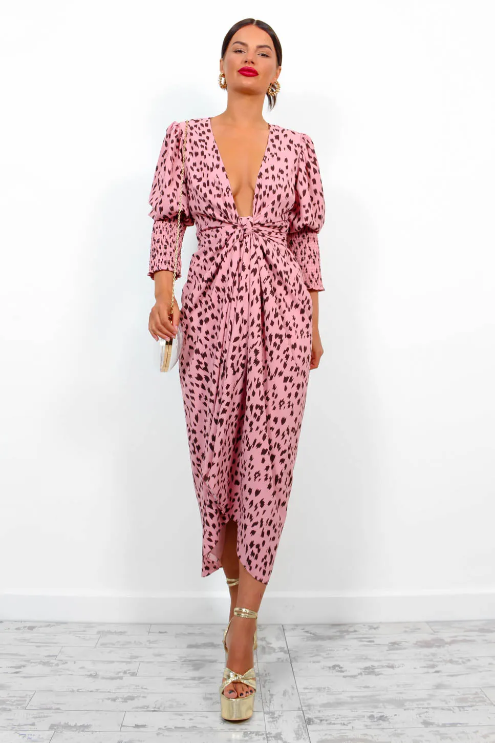 Drive Em Wild - Blush Printed Midi Wrap Dress