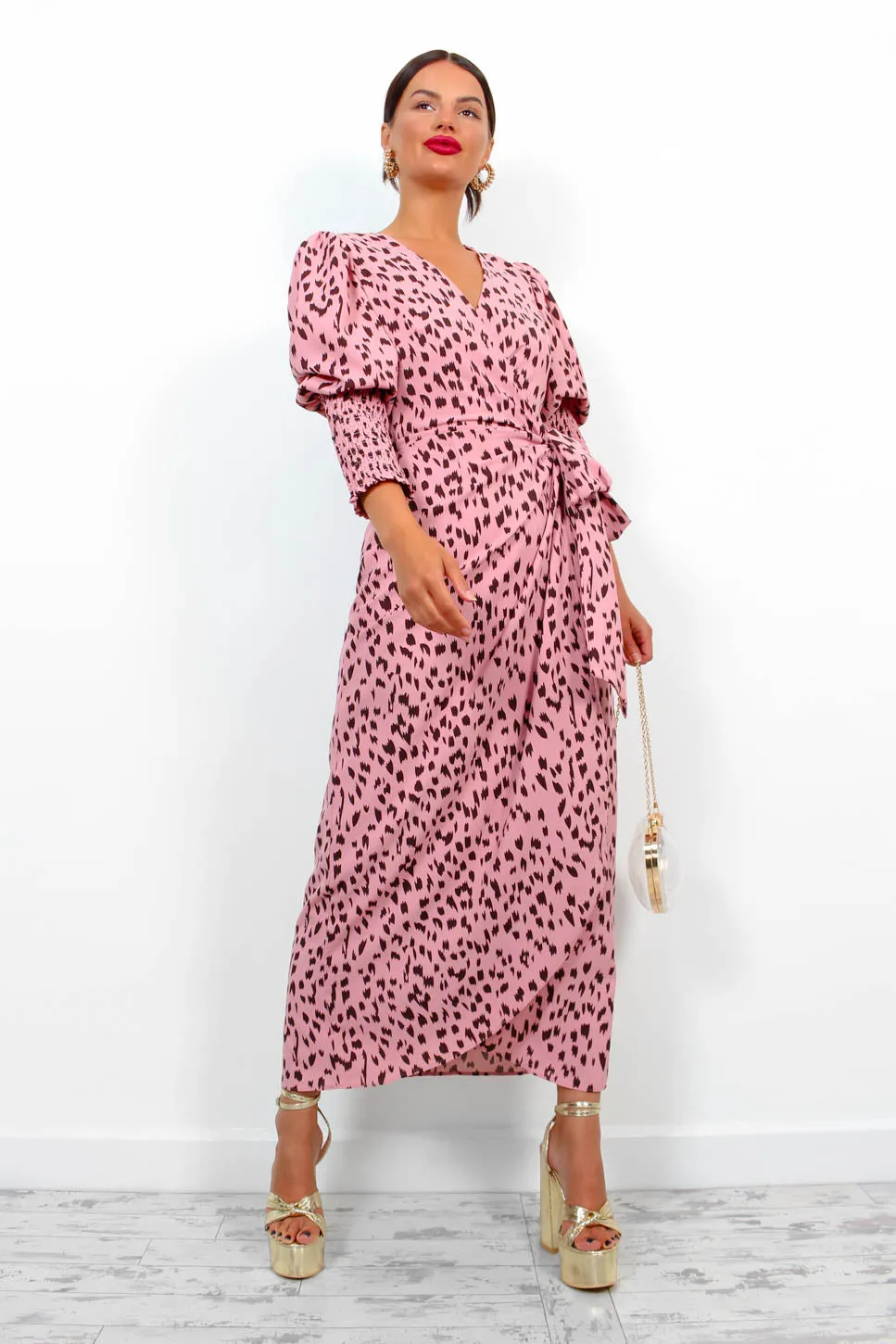 Drive Em Wild - Blush Printed Midi Wrap Dress