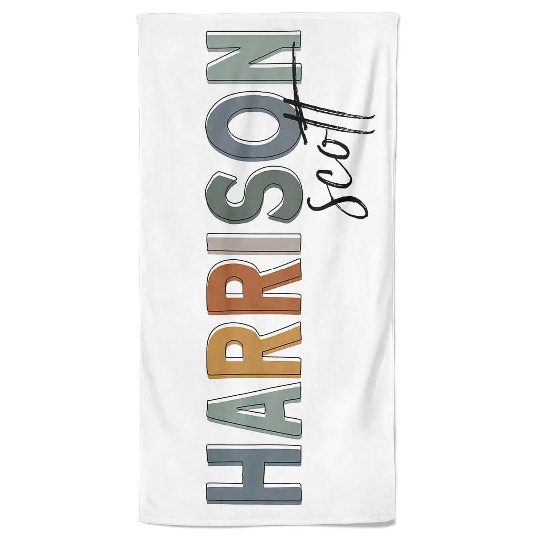 Earthy Neutrals Color Block Personalized Kids Beach Towel